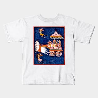 Krishna & Rukmini in a Celestial Chariot Driven by Ganesha Kids T-Shirt